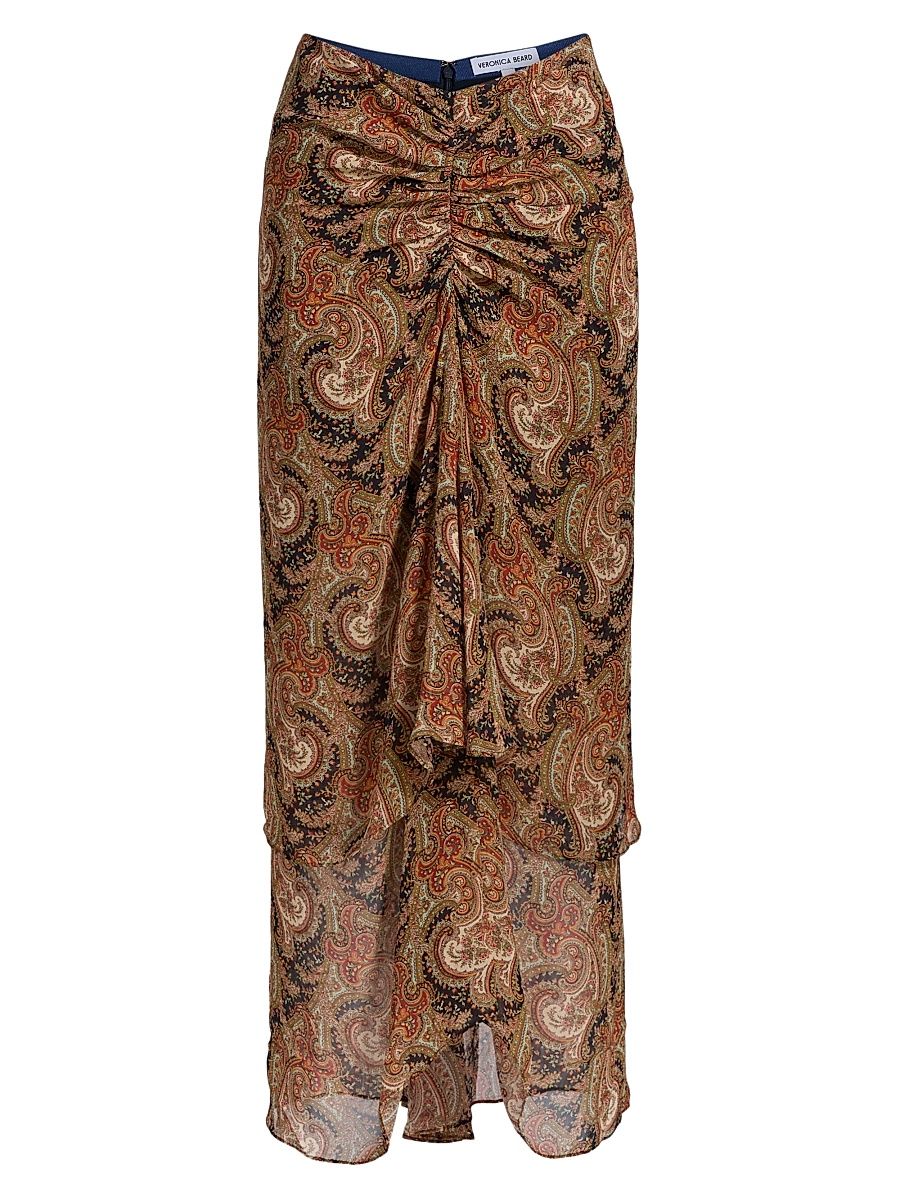 Women's Sira Paisley Silk Ruffled Midi-Skirt - Navy Multi - Size 14