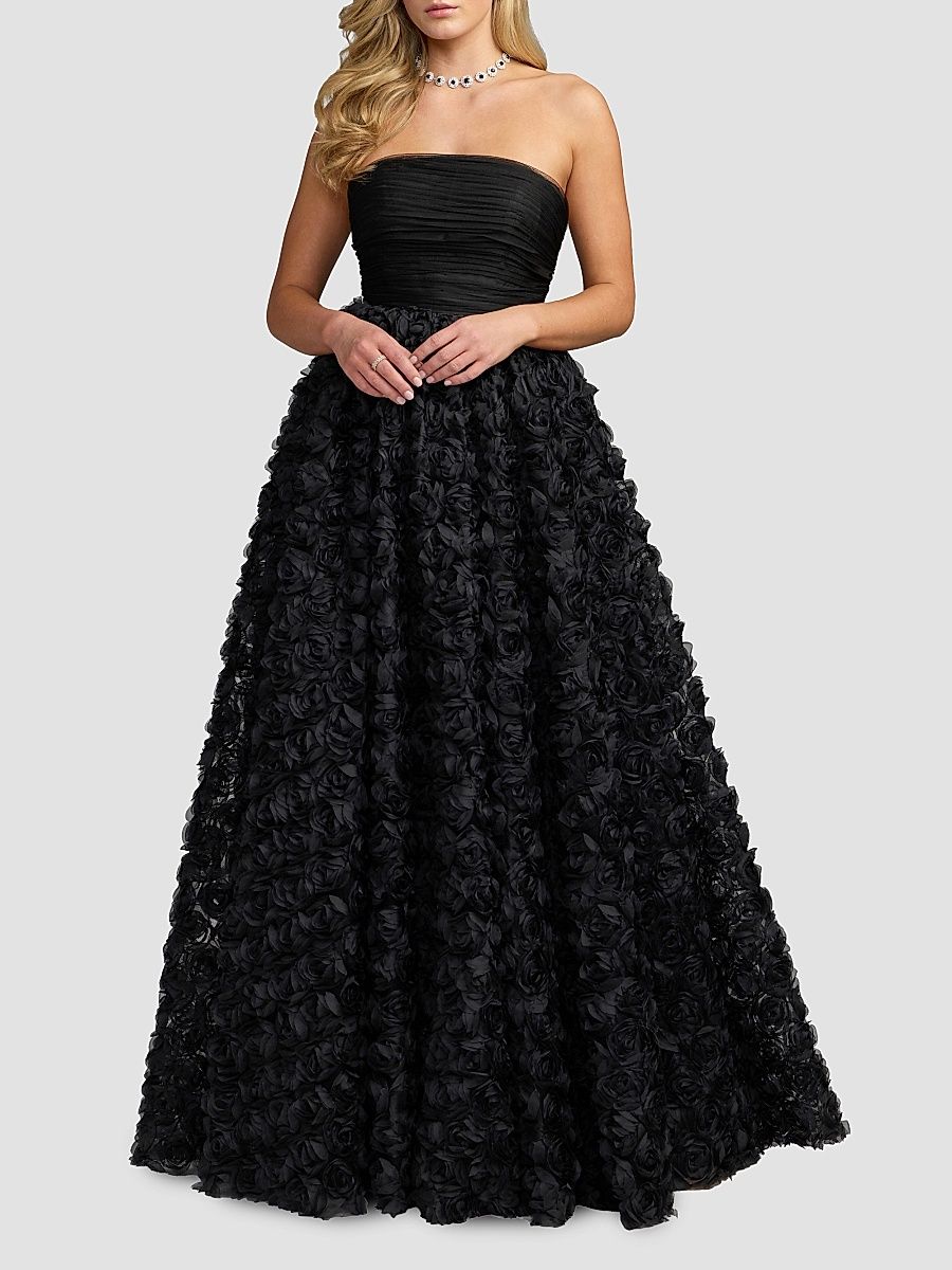 Women's Strapless Rosette Lace Ballgown - Black - Size 18
