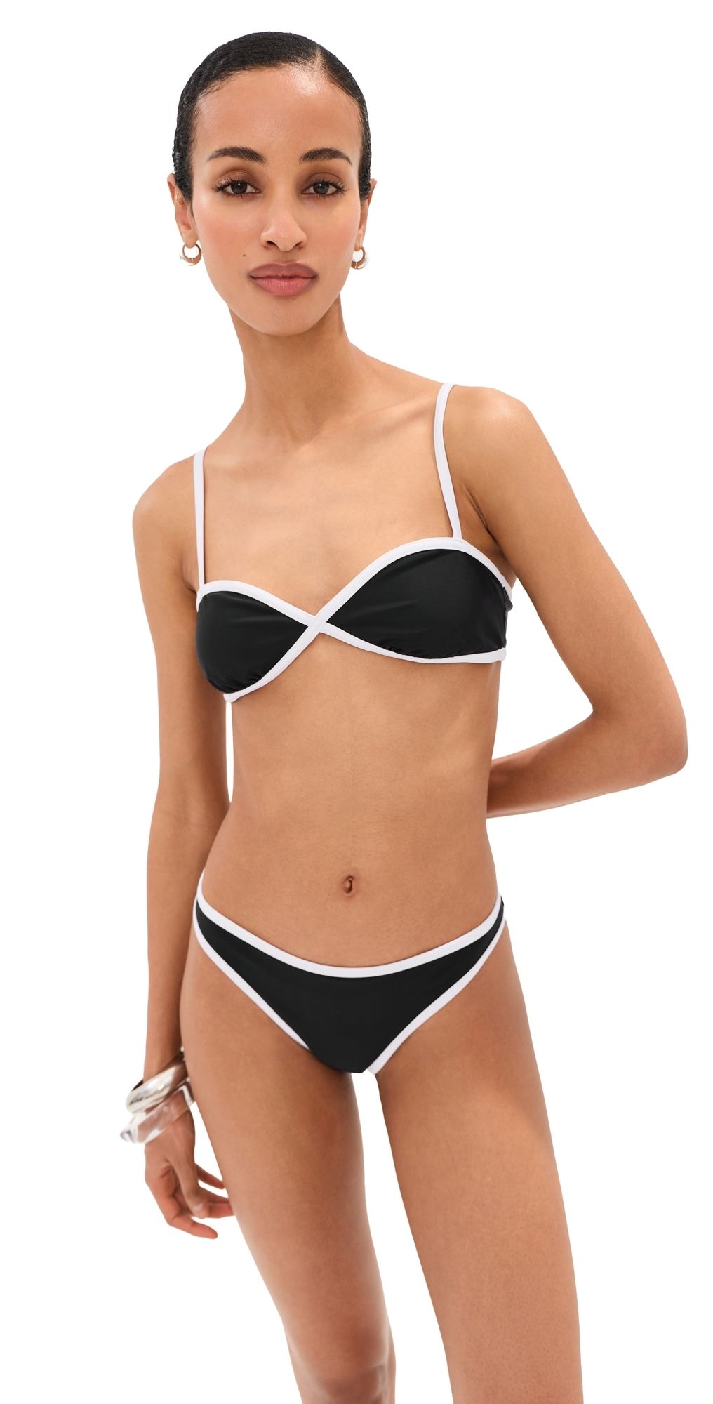 LE BOP Tamera Colorblock Bikini Top Black/White XS