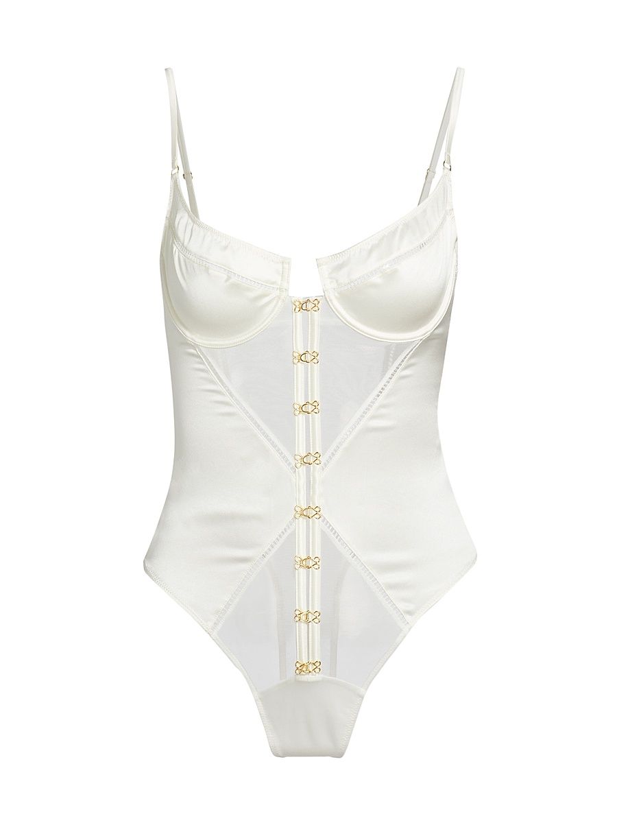 Women's Temptress Stretch Silk-Tulle Underwire Bodysuit - Ivory - Size XL