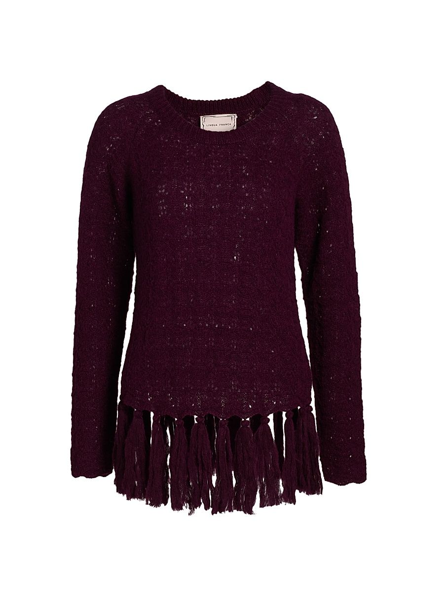 Women's Fia Alpaca-Blend Fringe Sweater - Wine - Size Large