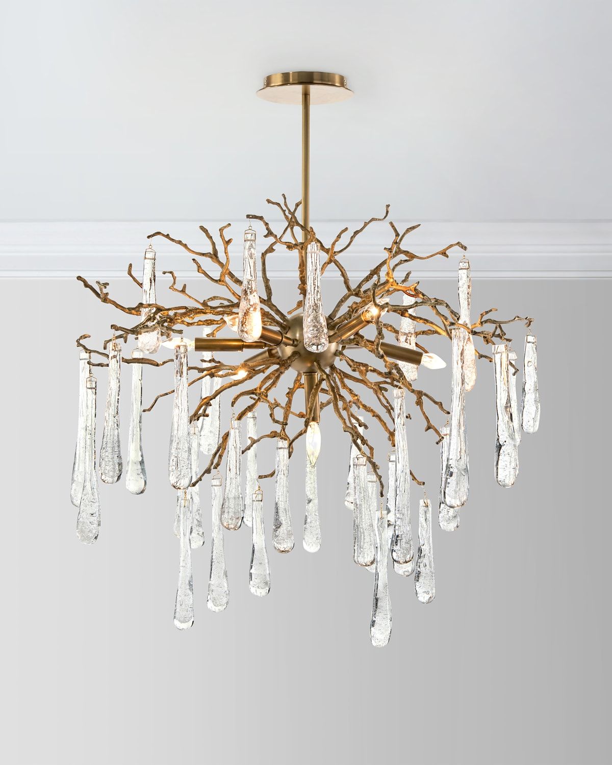 Brass and Glass Teardrop 7-Light Chandelier