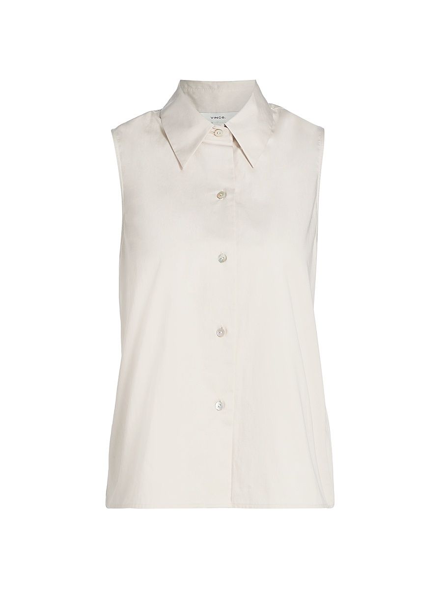 Women's Relaxed Sleveless Button-Front Top - Oyster - Size Large