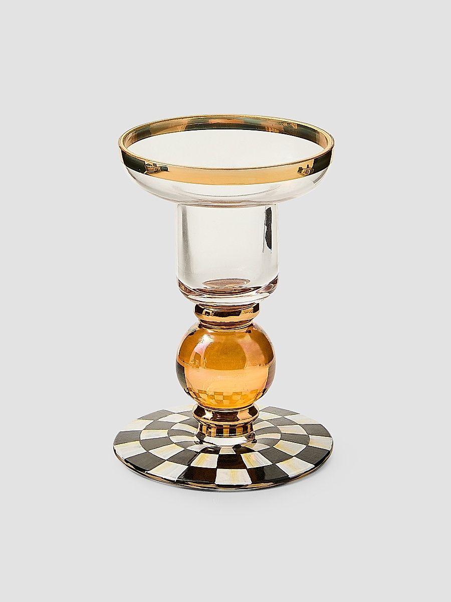 Courtly Check Small Glass Candlestick Holder