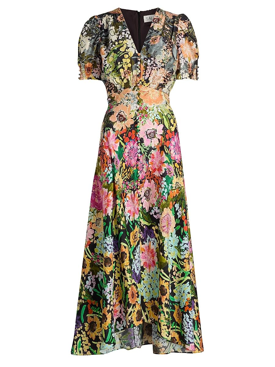 Women's Lea Floral Print Midi Dress - Aster Garden Placement - Size 0