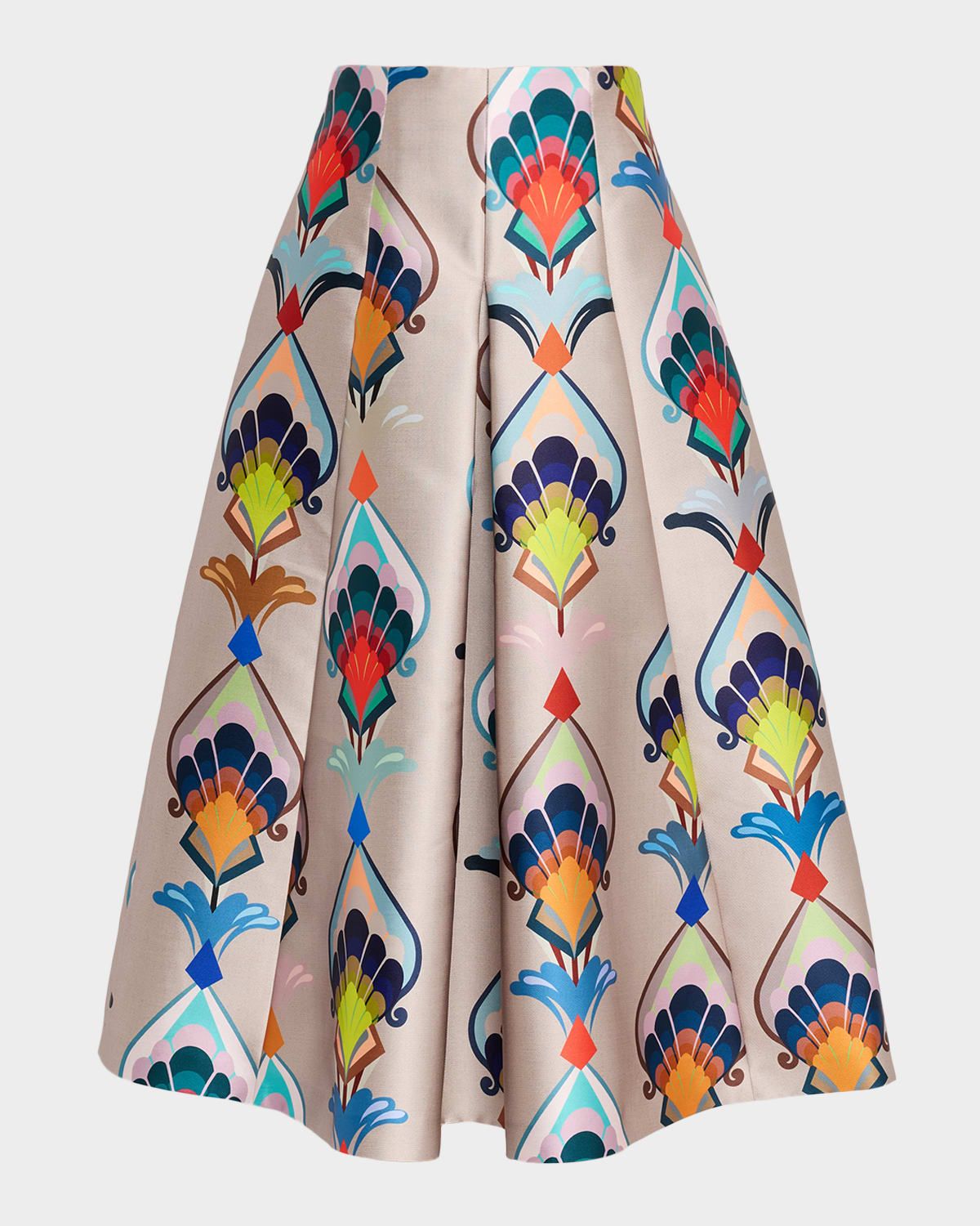 Abstract-Print Mikado Pleated Midi Skirt