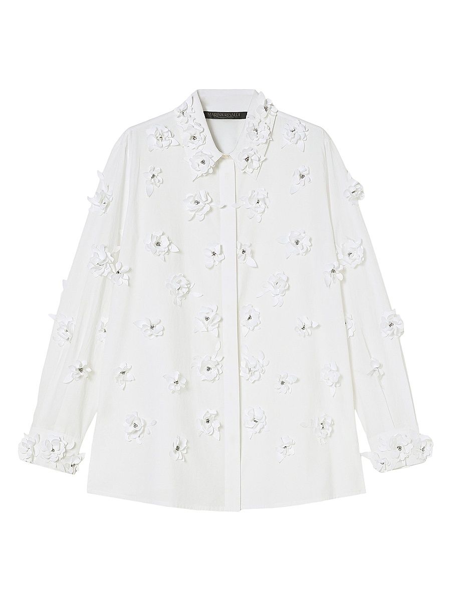 Women's Poplin Shirt with Embroidery - Optical White - Size 24