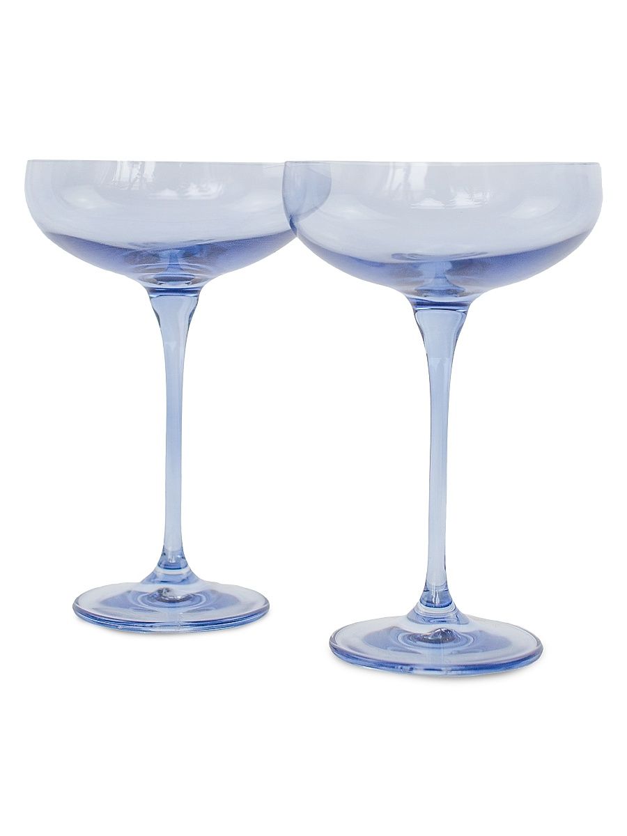 Estelle Colored Glass Champagne Coupe 2-Piece Stem Glass Set - Cobalt Blue