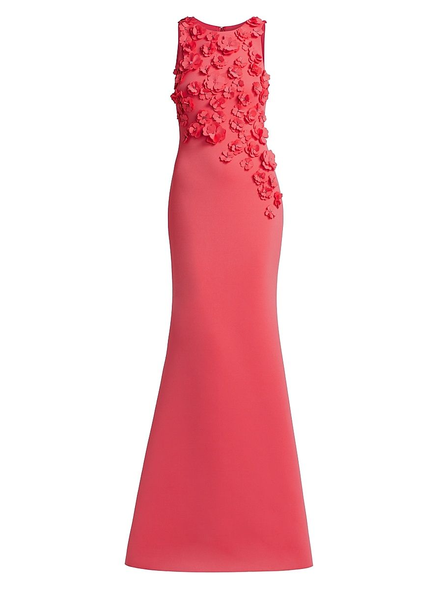 Women's Scuba Floral & Crystal Gown - Coral - Size 14