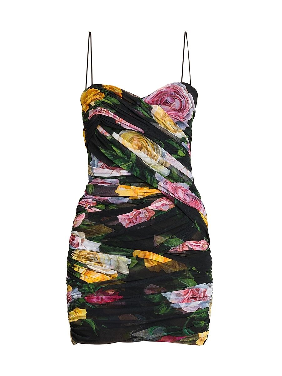Women's Floral Tulle Wrapped Minidress - Peonie Rose Nero - Size 6