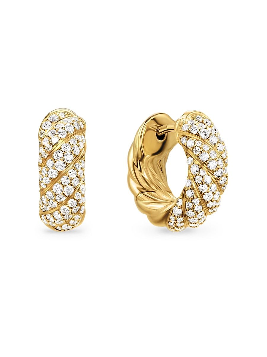 Women's Sculpted Cable Hoop Earrings in 18K Yellow Gold with Diamonds, 14.4MM - Diamond