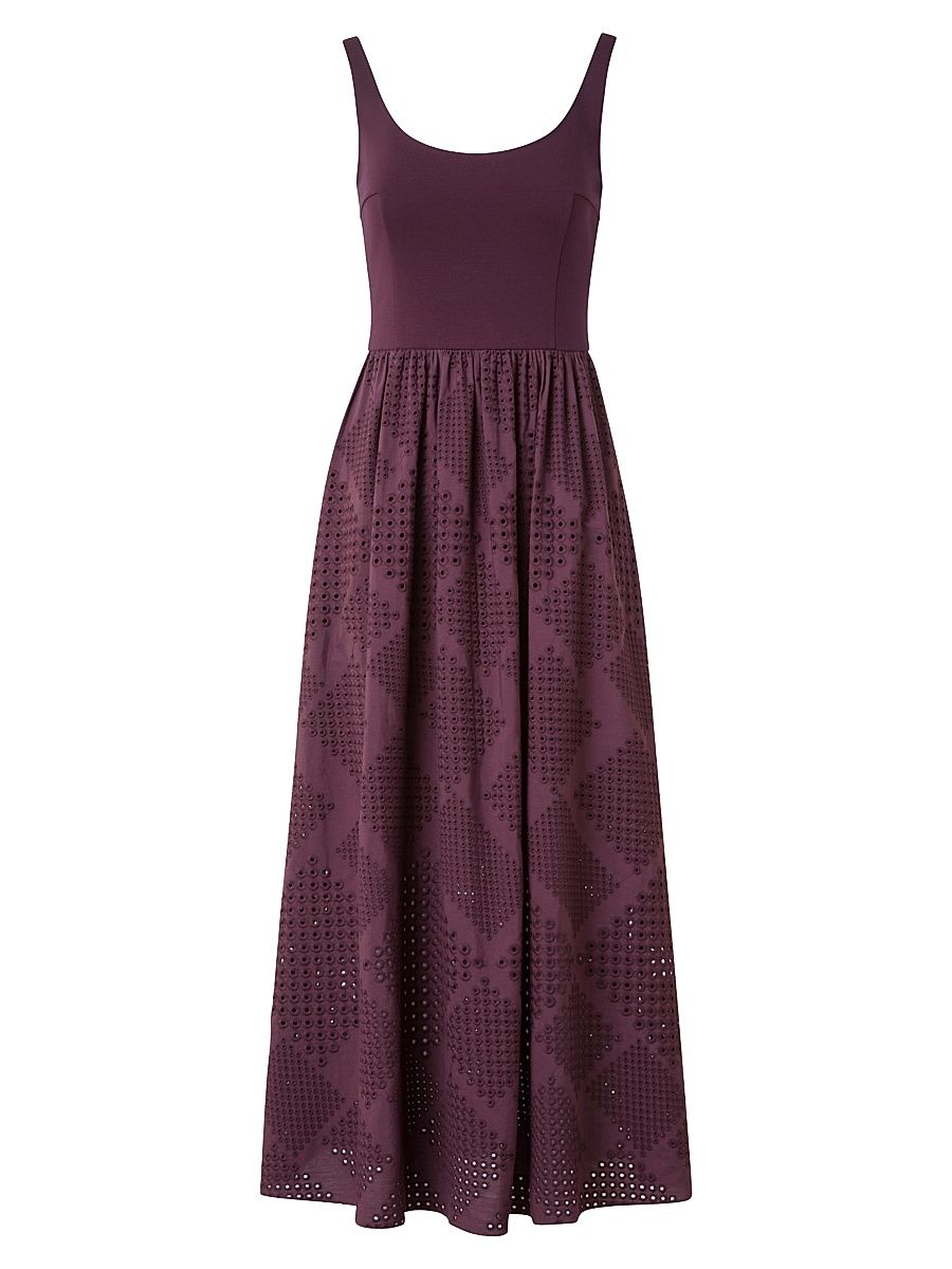 Women's Wool Belted Eyelet-Trim Maxi Dress - Blackberry - Size 12