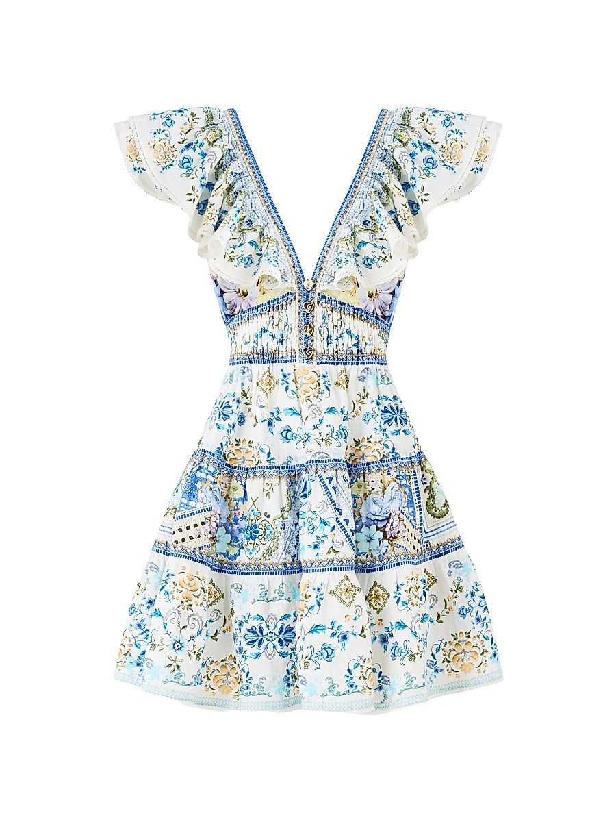 Women's Floral Tiered Linen Minidress - My Homespun Heart - Size Large