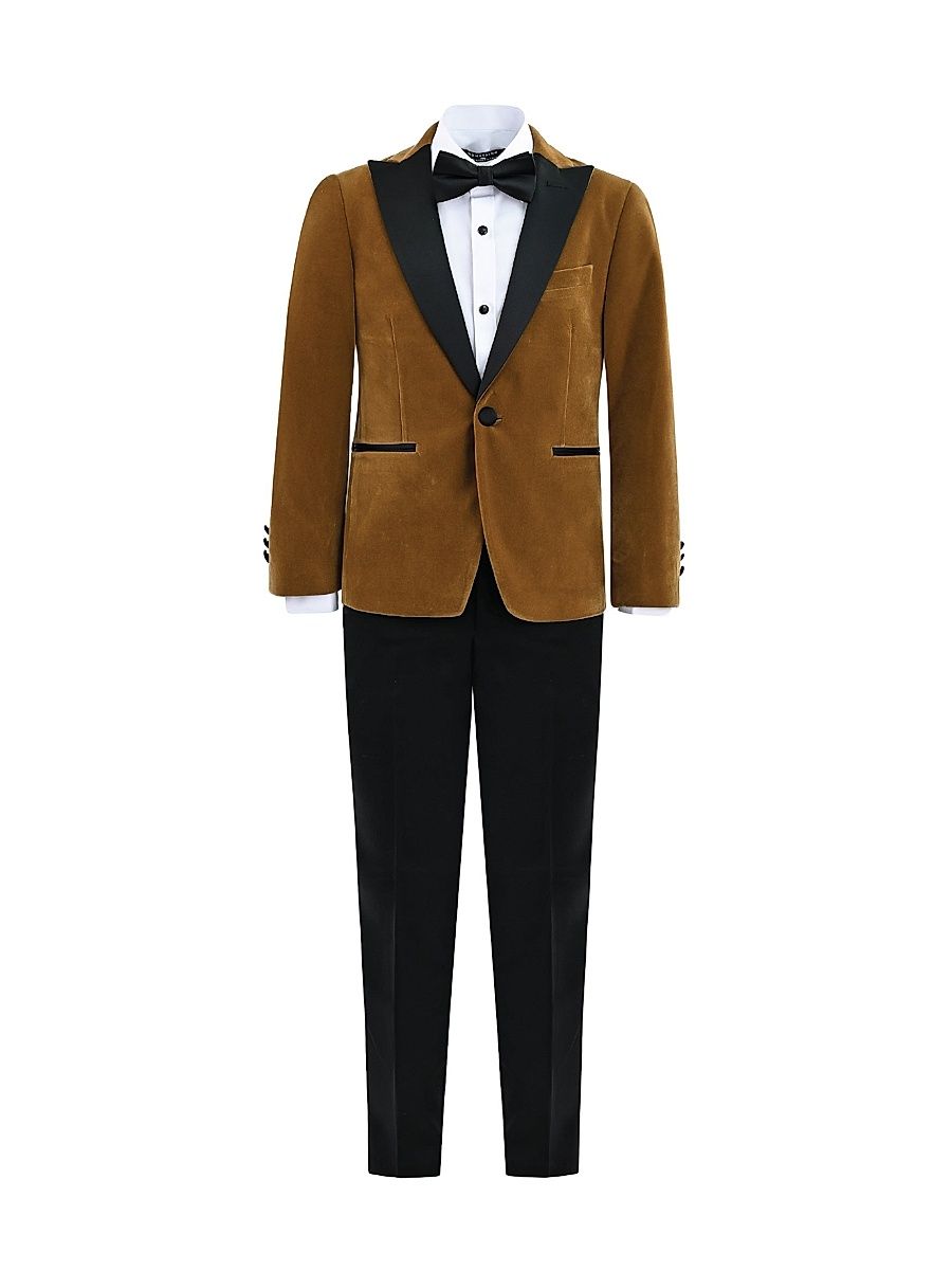 Little Boy's & Boy's Velvet Suit with Peak Lapel - Brown - Size 16