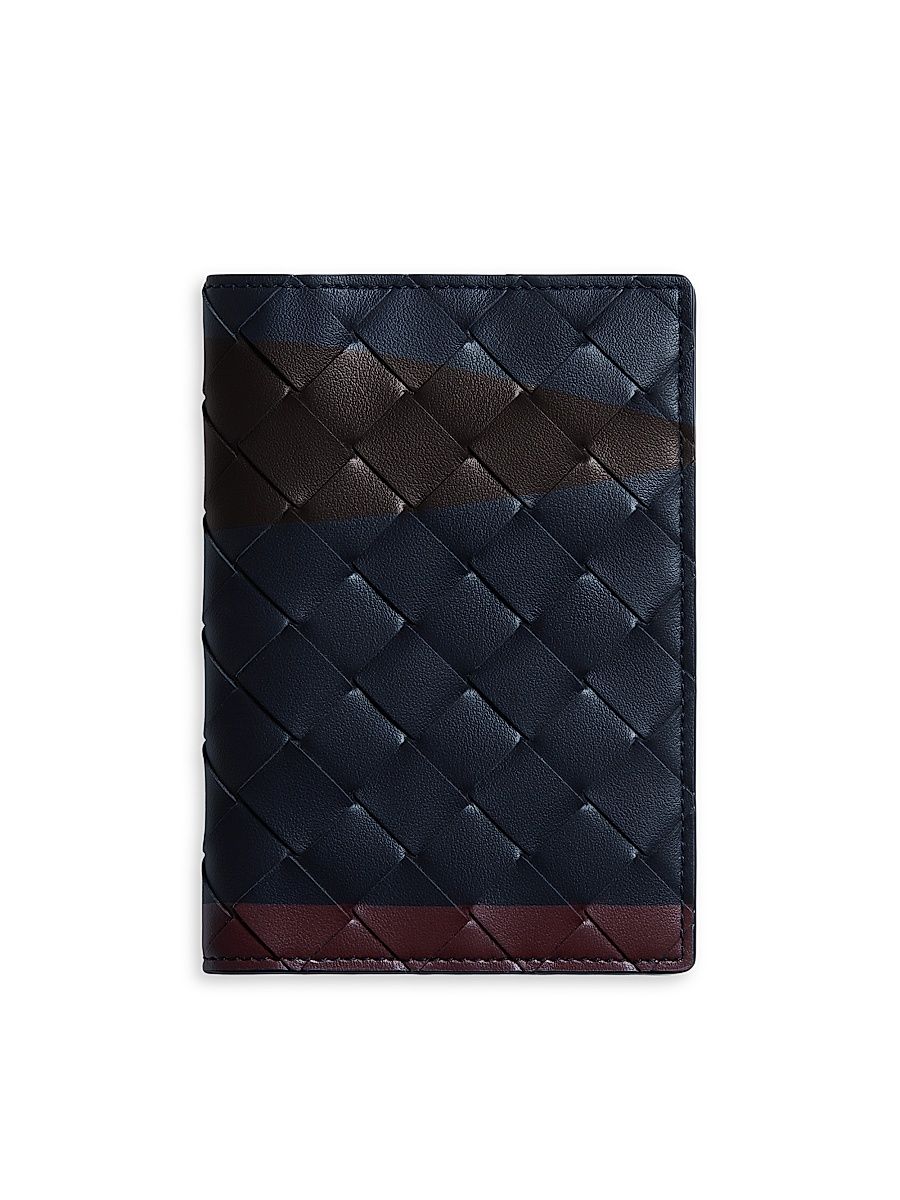 Tricolor Intrecciato Leather Passport Case - Midnight