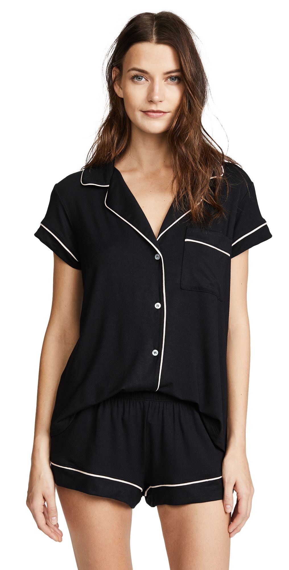 Eberjey Gisele Shortie Pajama Set Black/Sorbet Pink XS