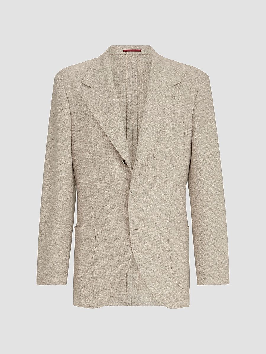 Men's Cashmere Panama Deconstructed Blazer with Patch Pockets - Sand - Size 34