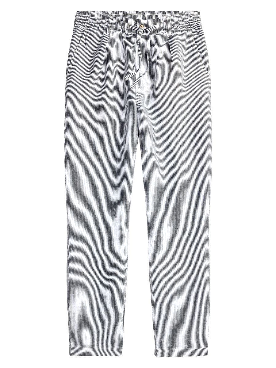 Men's Striped Linen Drawstring Pants - Navy Micro Stripe - Size Large