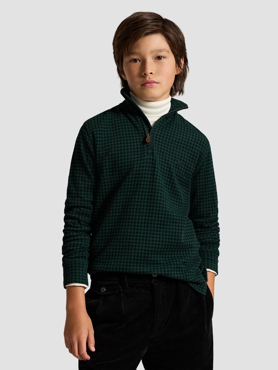 Polo Ralph Lauren Boy's Little Boy's & Boy's Plaid Estate-Rib Quarter-Zip Pullover - Micro Holiday Check - Size 18