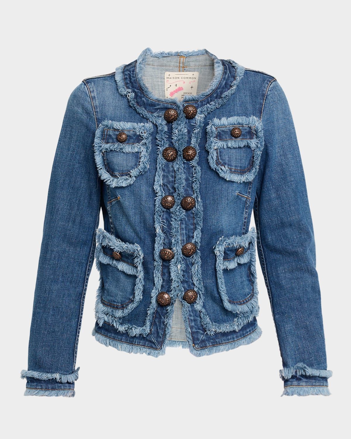 Fringed Cotton-Stretch Denim Jacket