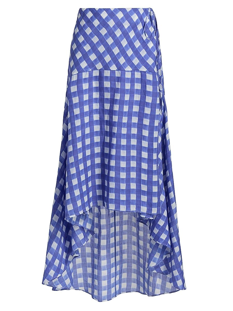 Women's Le Fleur Maisie Checked Asymmetric Wrap Maxi Skirt - Royal Antique - Size 8