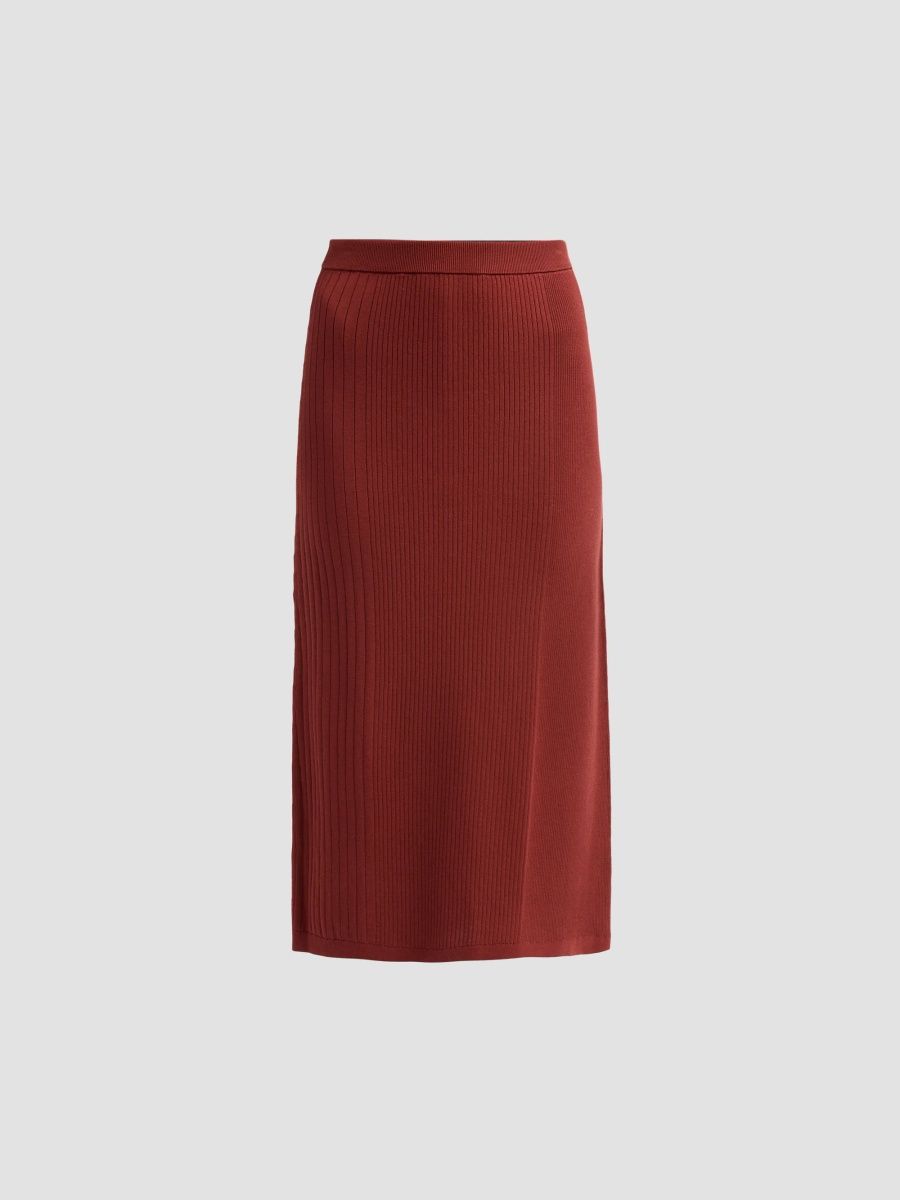 Prabal Gurung Women's Rib Knit Midi Skirt - Rust - Size XL