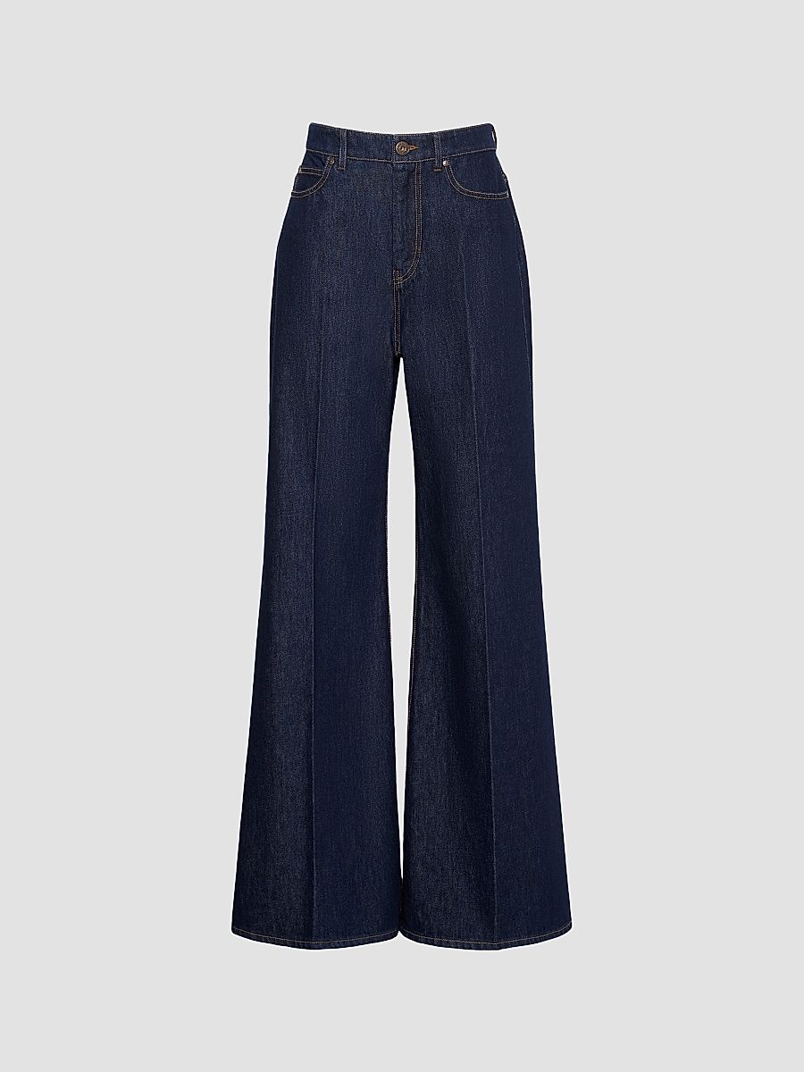 Women's Cotton Denim Palazzo Jeans - Navy - Size 0
