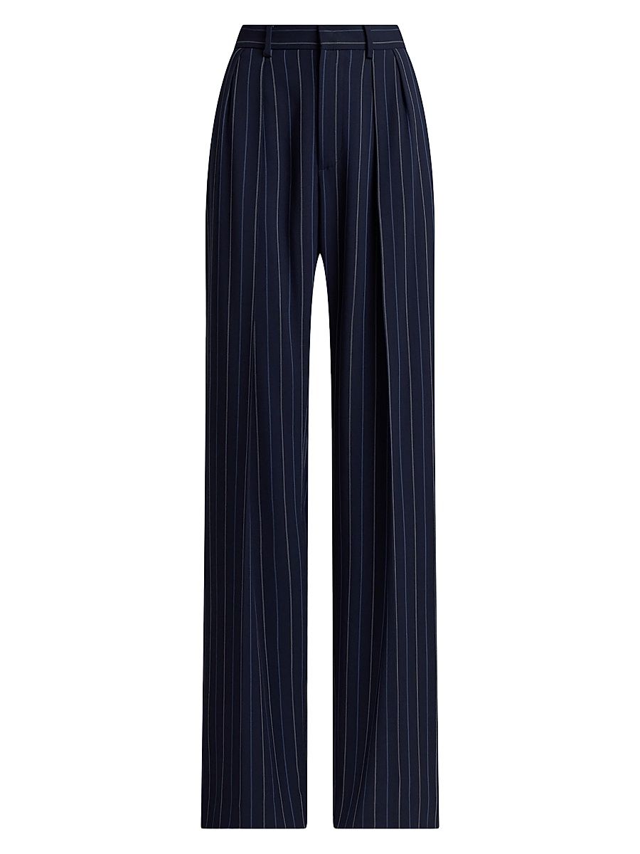 Women's Jody Striped Pleat-Front Wool Pants - Icon Navy Multi - Size 8