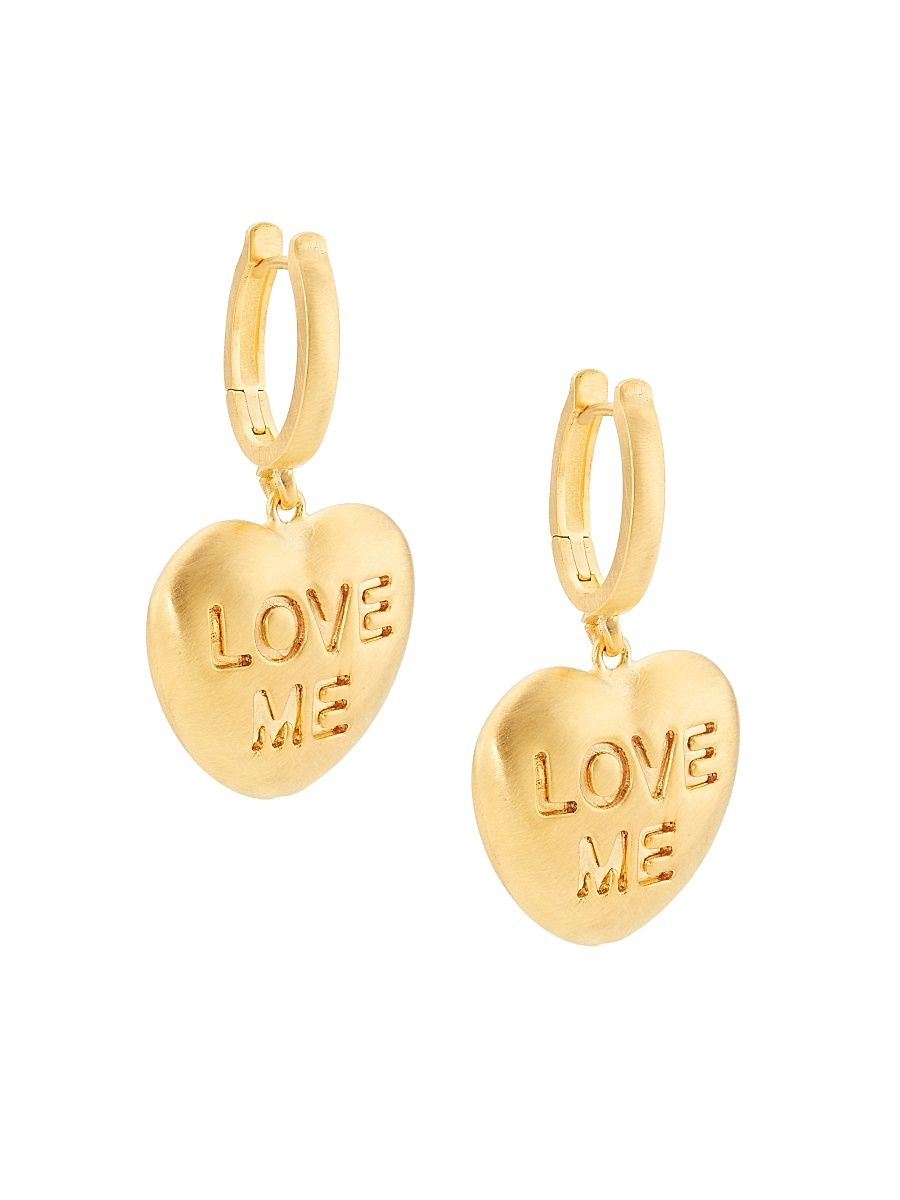 Women's 14K Yellow Gold "Love Me" Heart Drop Earrings - Yellow Gold