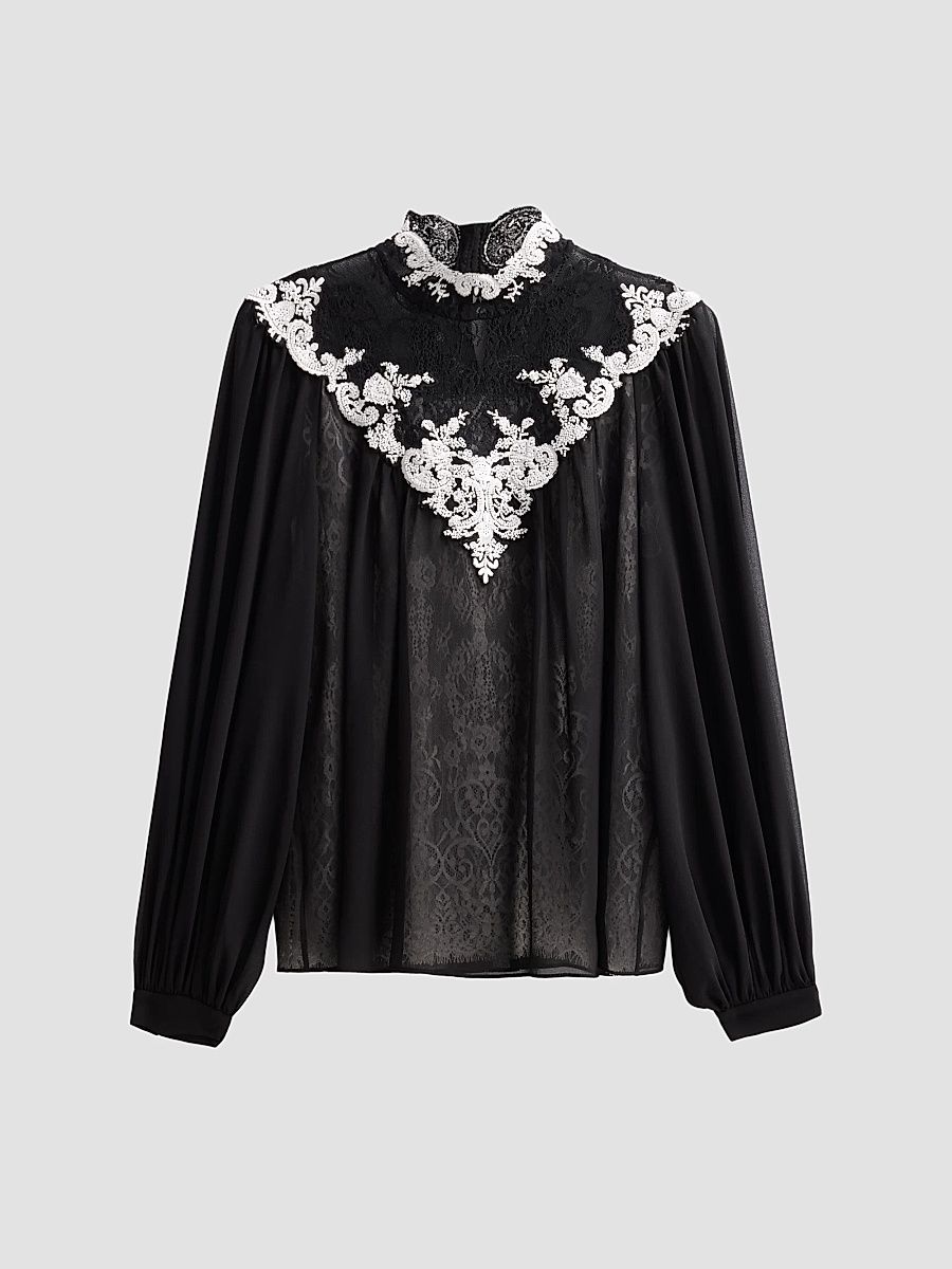 Kobi Halperin Women's Teagan Lace-Embroidered Blouse - Black - Size XL
