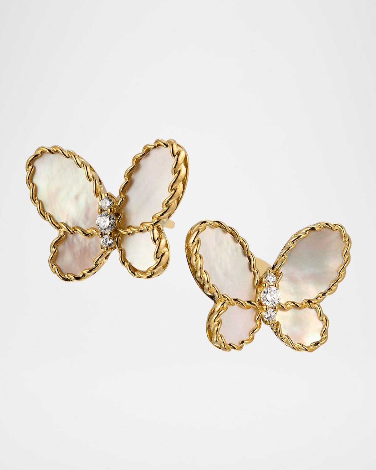 18K Yellow Gold Jasmine Diamond and MOP Butterfly Stud Earrings
