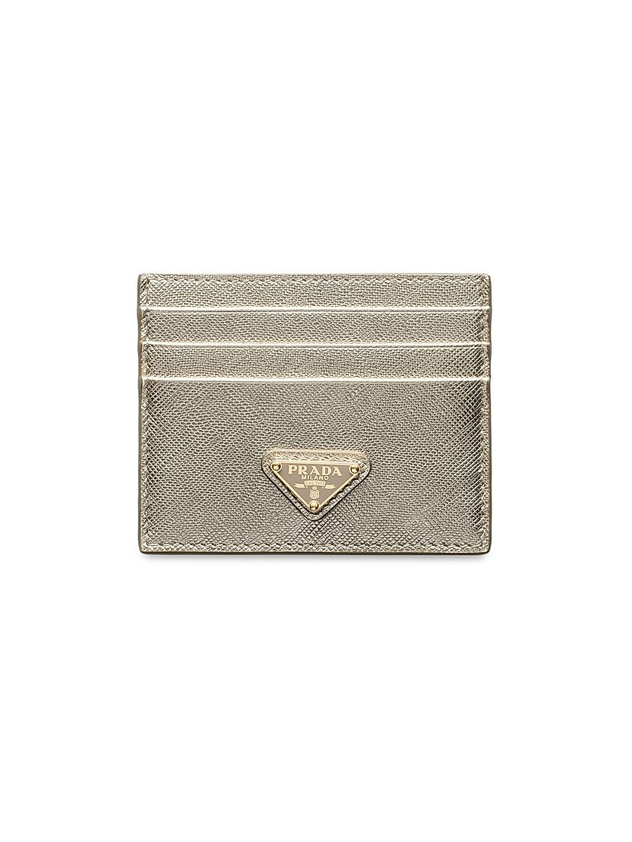 Women's Saffiano Leather Card Holder - Gold