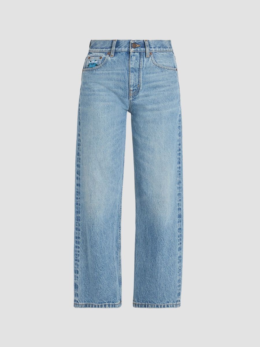 Women's Embroidered Logo Straight Jeans - Indian Blue - Size 31