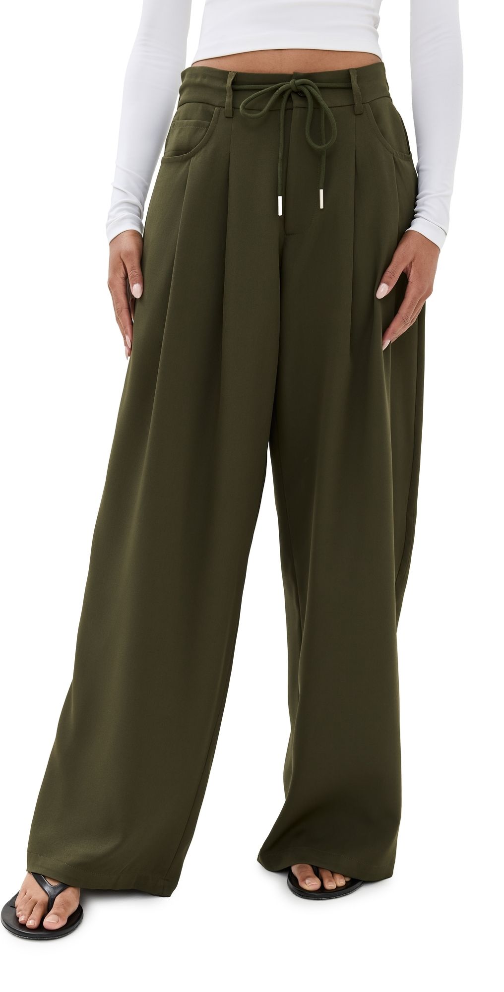 Lioness Slouched Tie Up Pants Army Green S