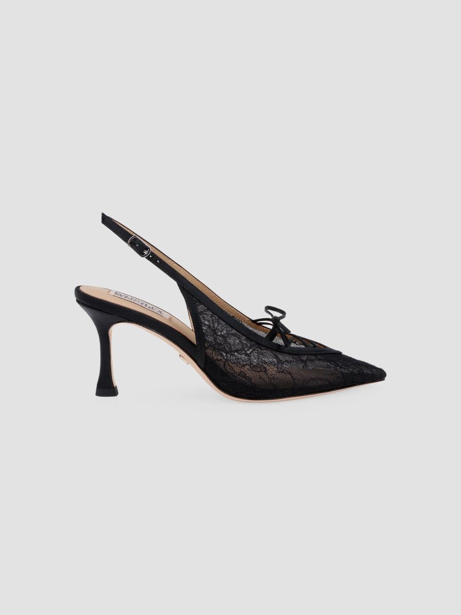 Badgley Mischka Women's Raine 75MM Lace Slingback Pumps - Black Lace - Size 11