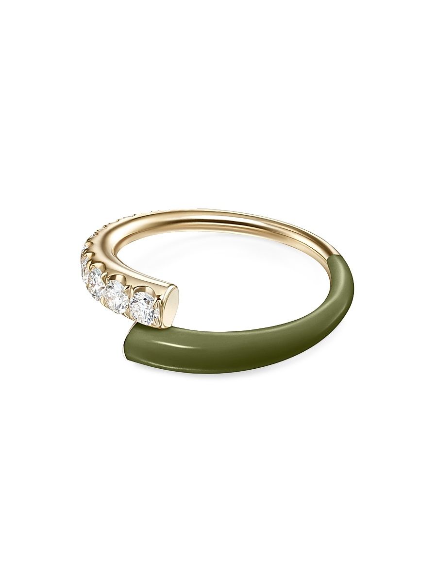 Women's Lola 18K Yellow Gold, Enamel & 0.53 TCW Diamond Ring - Army Green - Size 7