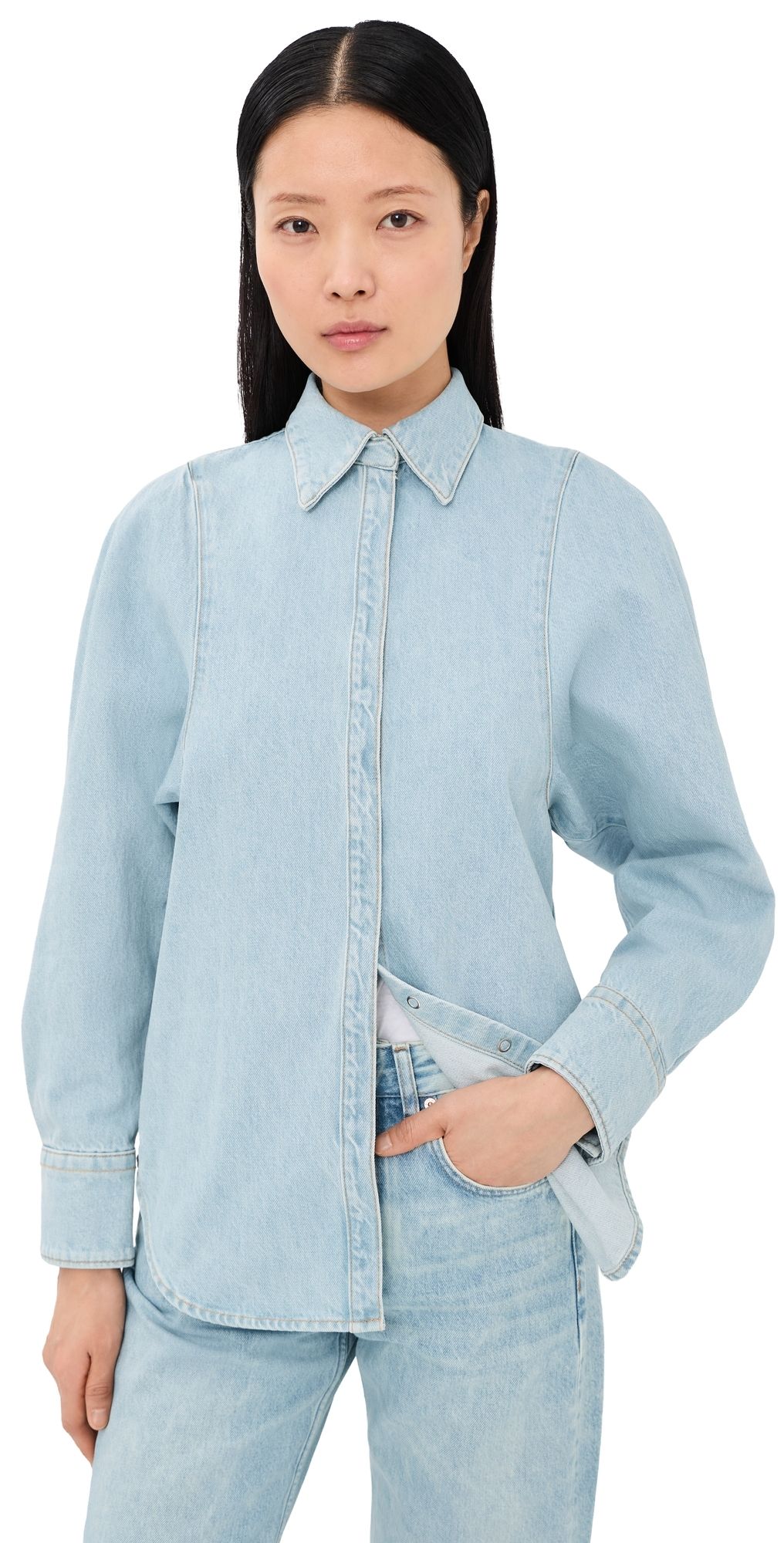 Bite Studios Sculpted Sleeve Denim Shirt Brushed Light Blue 36