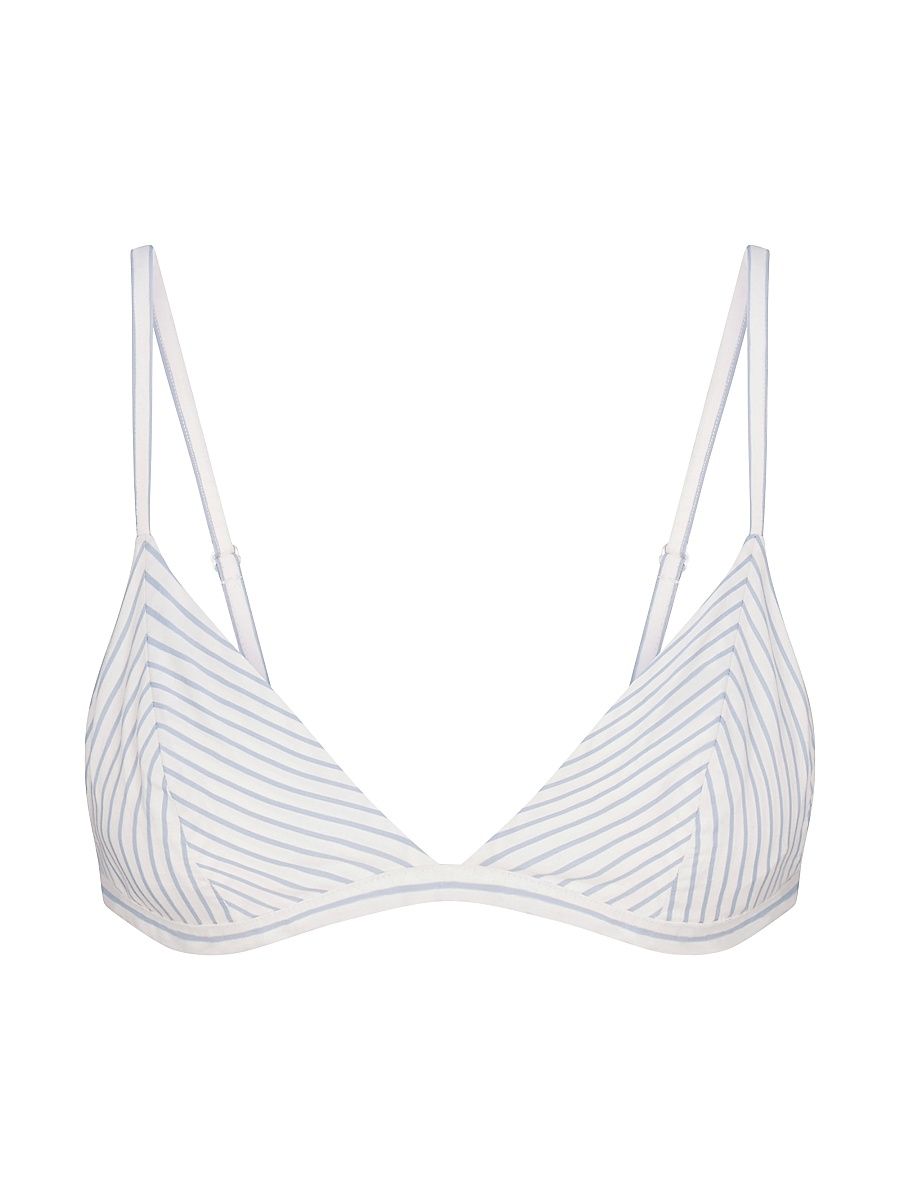 SKIMS Women's Cotton Poplin Triangle Bralette - Zen Blue Stripe - Size Large
