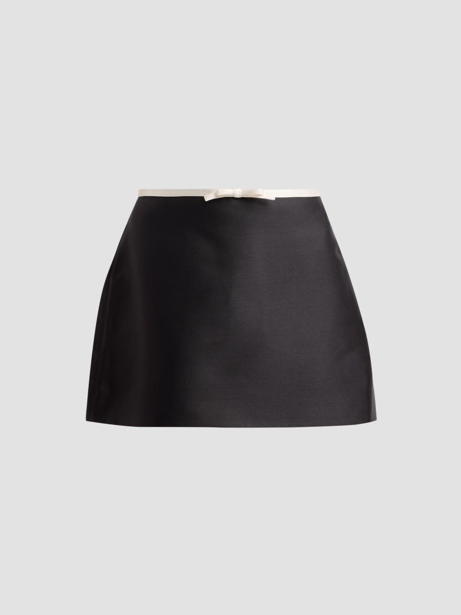 SIMKHAI Women's Viana Contrast Bow Twill Mini Skirt - Black Frost Multi - Size 0