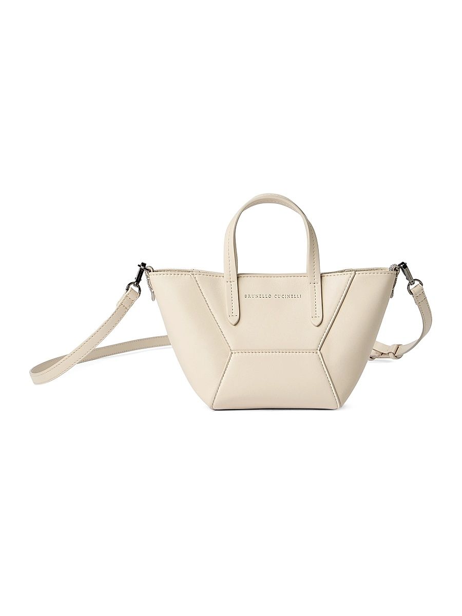 Women's Duo Mini Top Handle Bag in Calfskin with Monili - Ivory