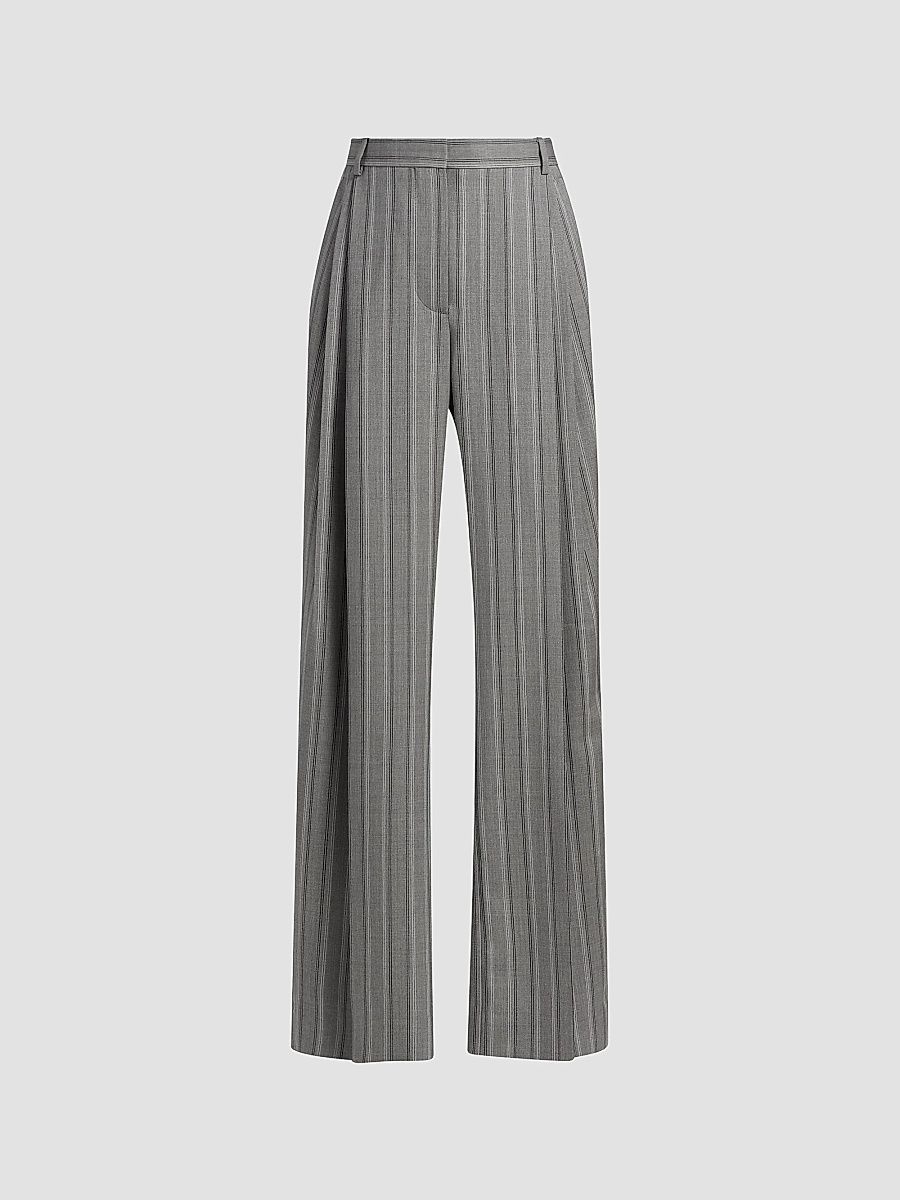 Stella McCartney Women's Stripe Wool Straight Trousers - Grey Melange - Size 2