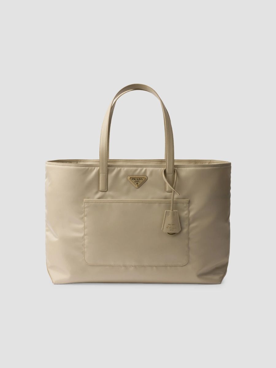 Prada Women's Re-Edition 1978 Large Re-Nylon and Saffiano Leather Tote Bag - Beige Khaki