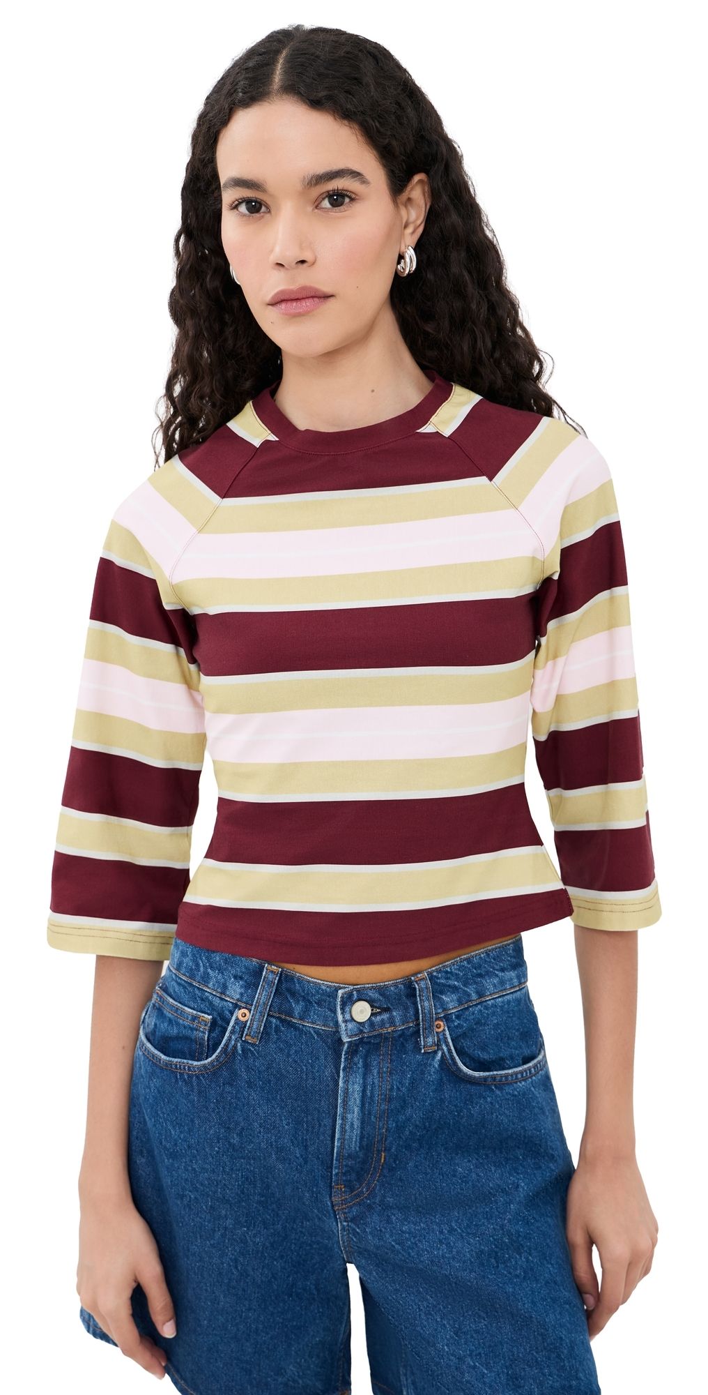EB Denim Kingsley Top Burgundy Soft Pink Stripe XS