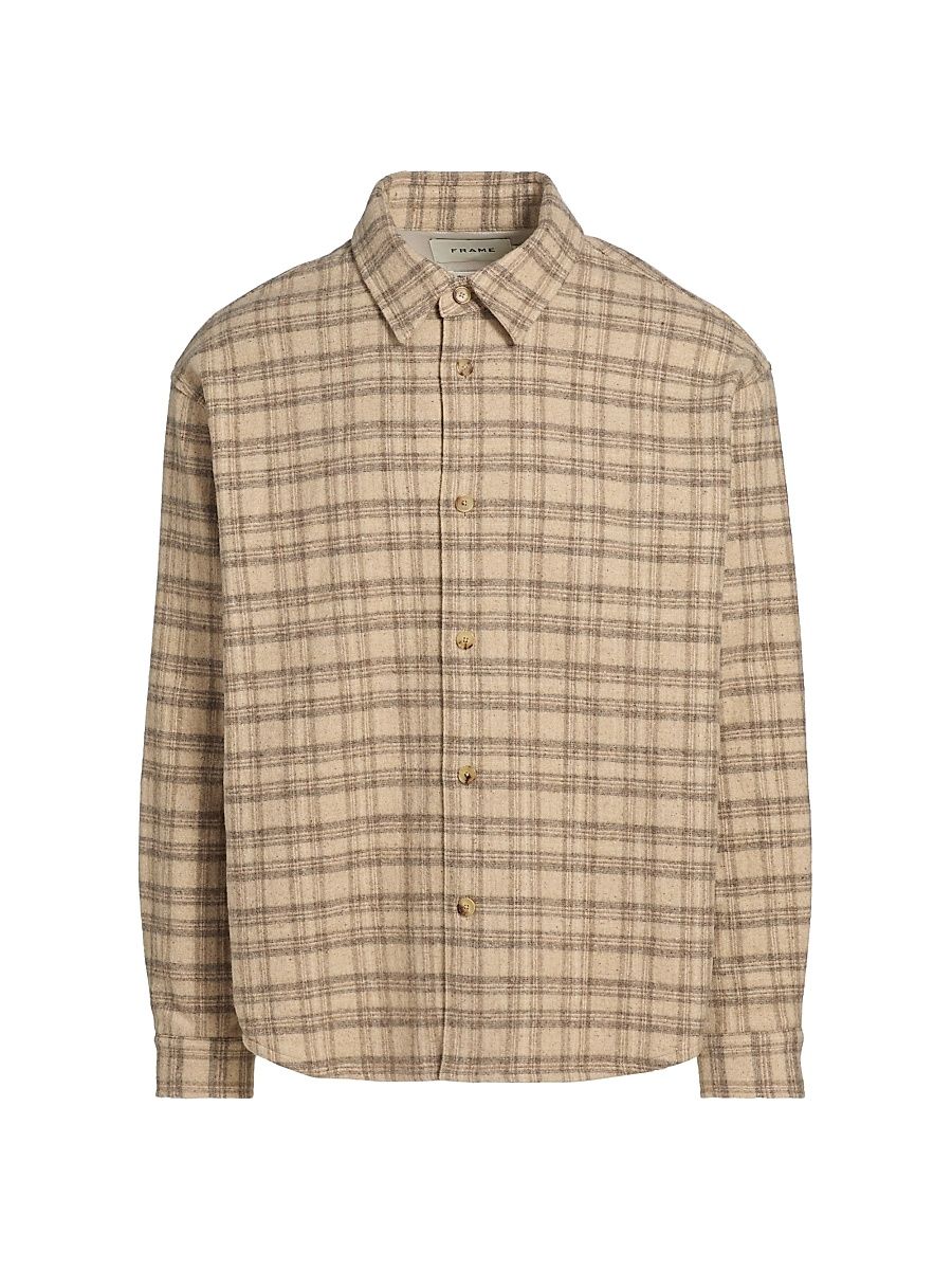 Men's Wool-Blend Plaid Overshirt - Beige Multi - Size XL