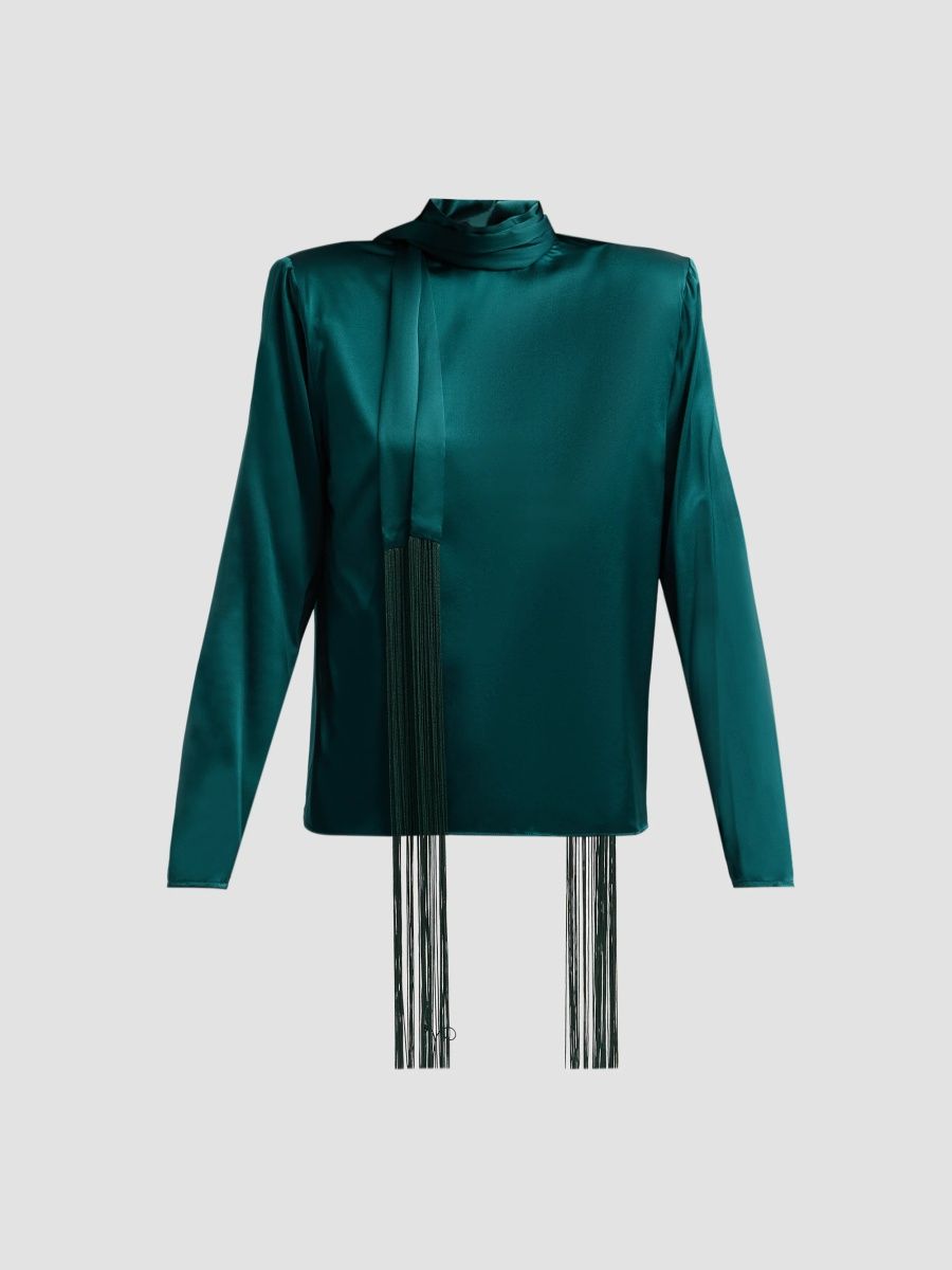 Staud Women's Suni Stretch-Silk Scarf Top - Emerald - Size XL
