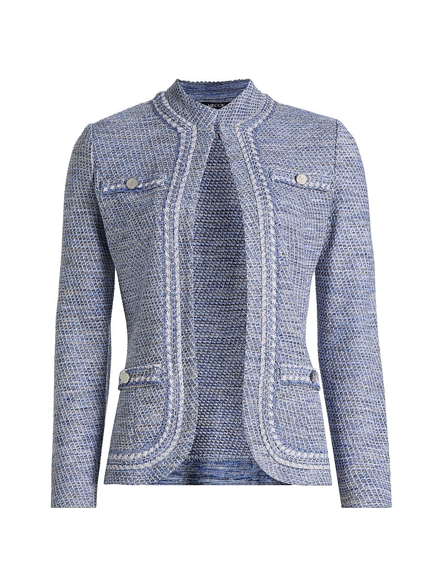 Women's Mélange Tweed Knit Jacket - Aegean Biscotti White Black - Size XXL