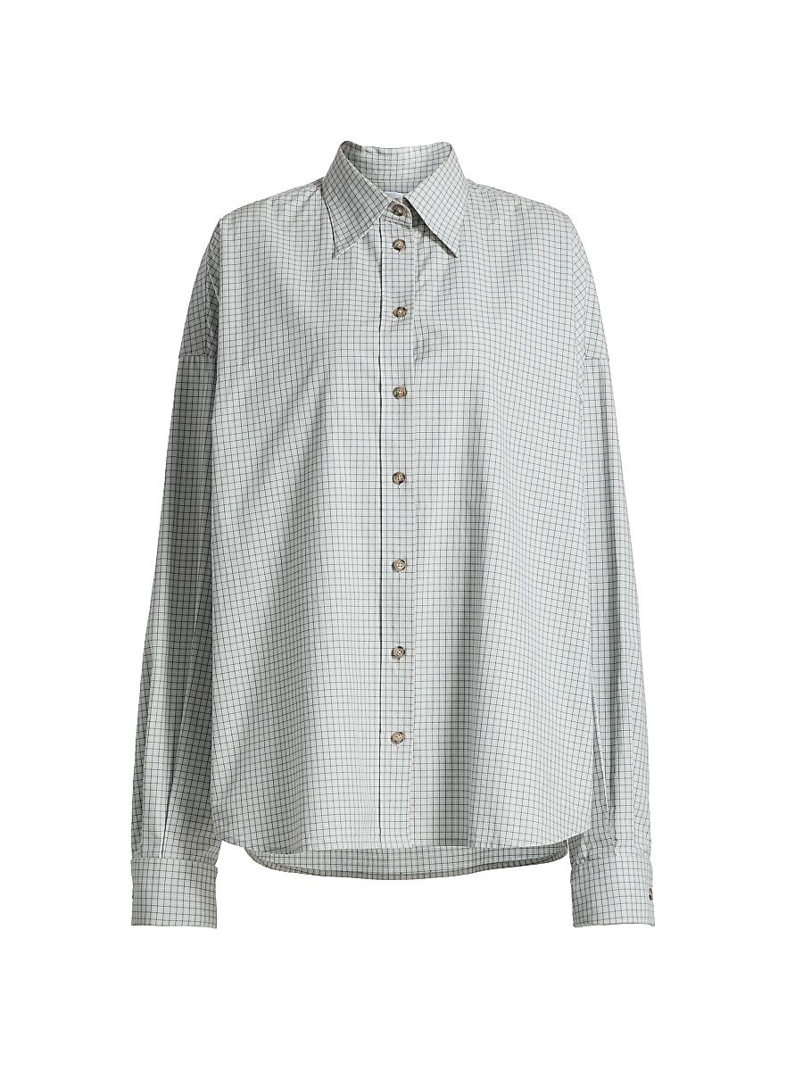 Women's The Harvey Checked Cotton Boyfriend Shirt - Cool Grey - Size XS