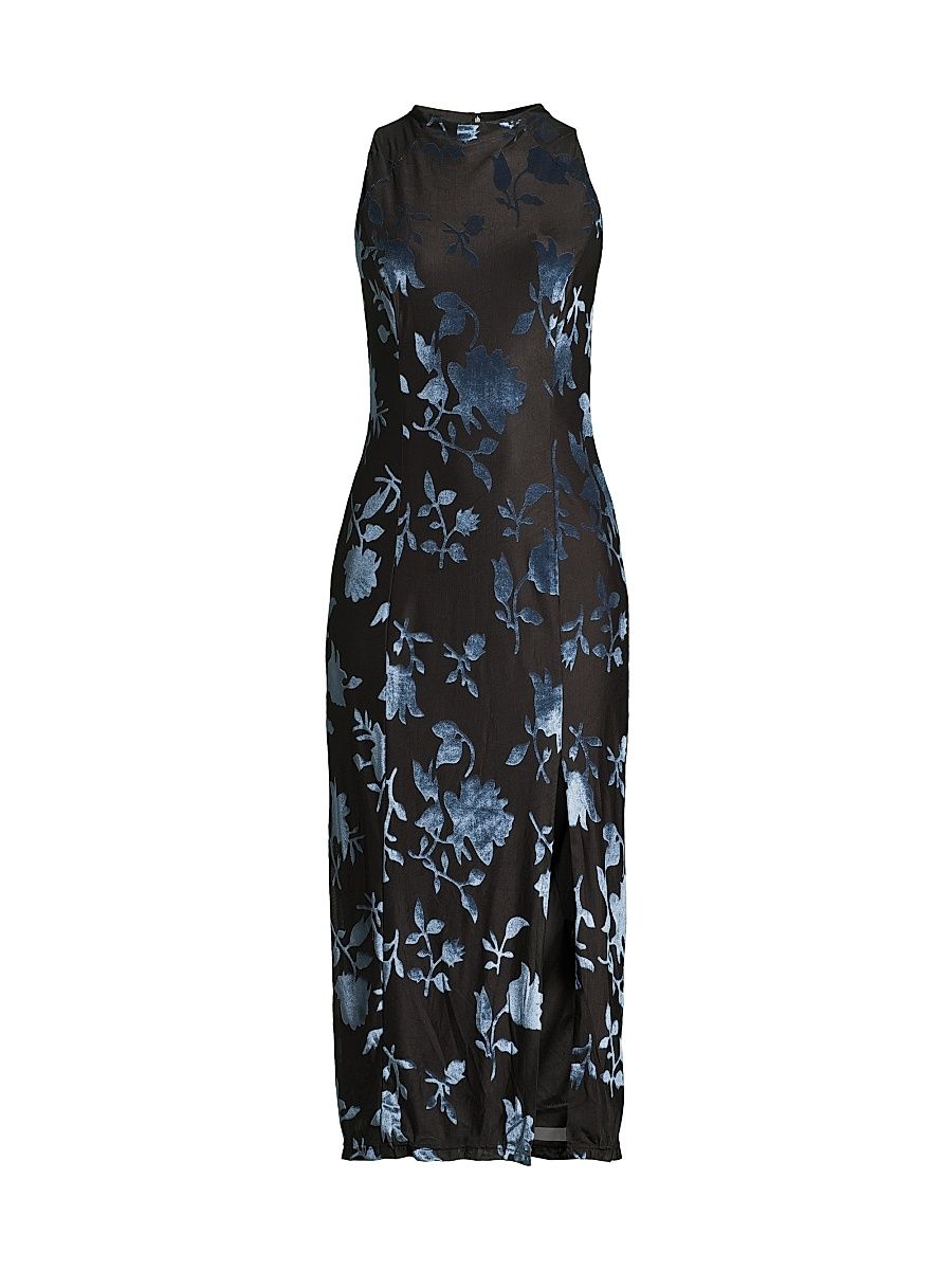 Women's Darby Burnout Velvet Midi-Dress - Black Navy - Size XL