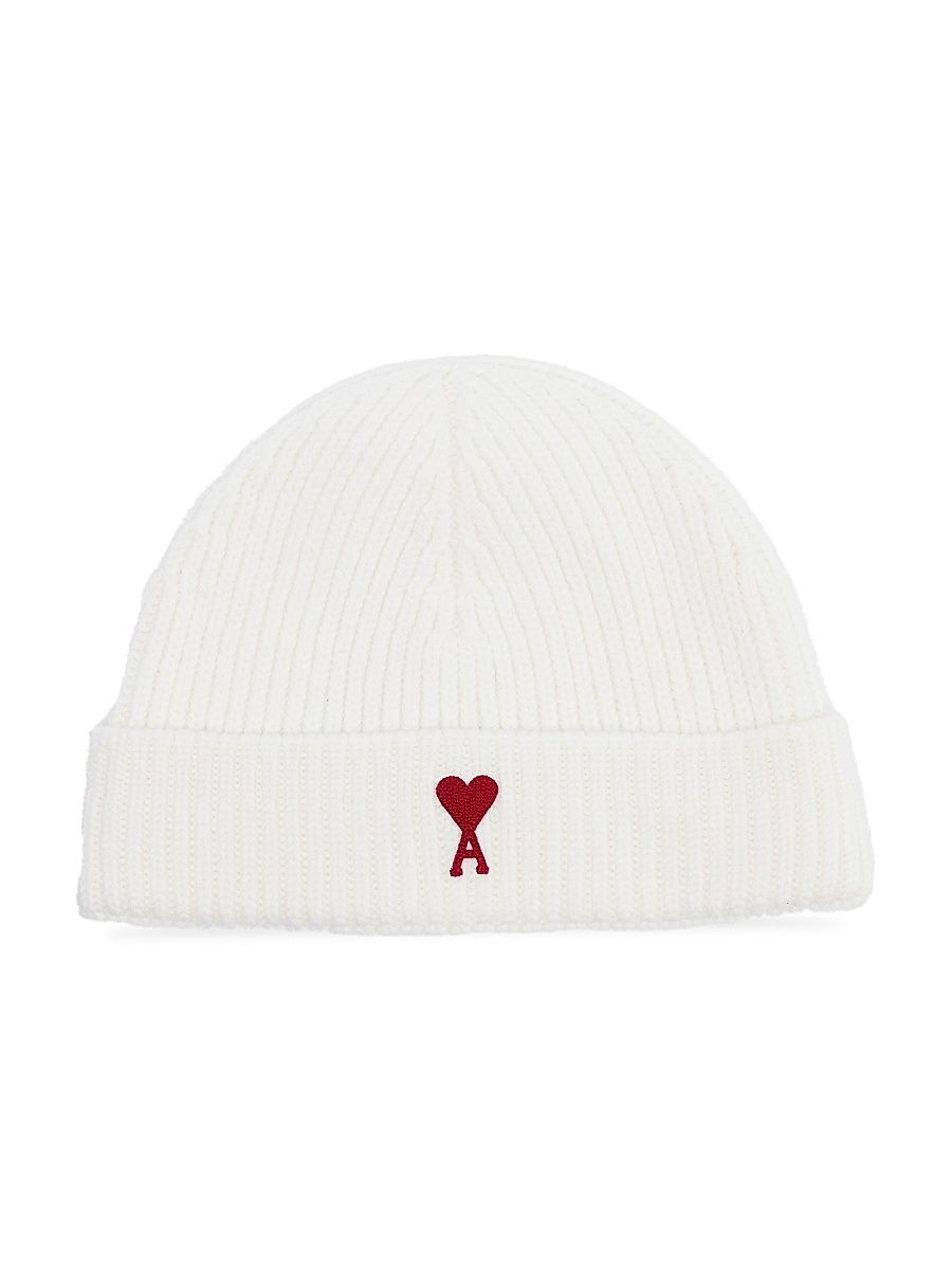 AMI Paris Unisex ​ADC Logo Wool Beanie - Off White Red