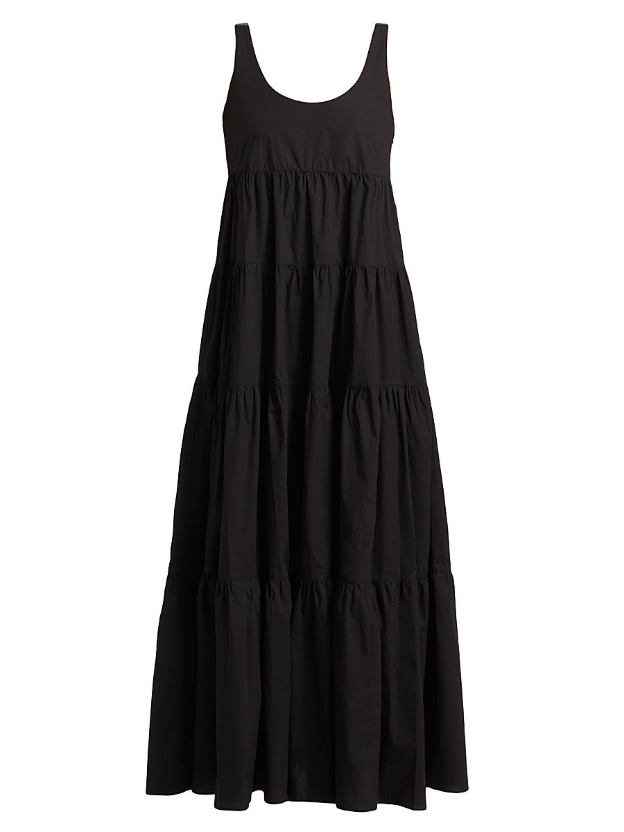 Women's Cotton Empire-Waist Tiered Maxi Dress - Black - Size Small